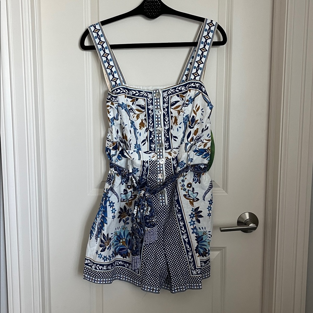 FARM Rio Off-White Ana Tapestry Lenzing™ Ecovero™ Euroflax™ Romper Floral Blue